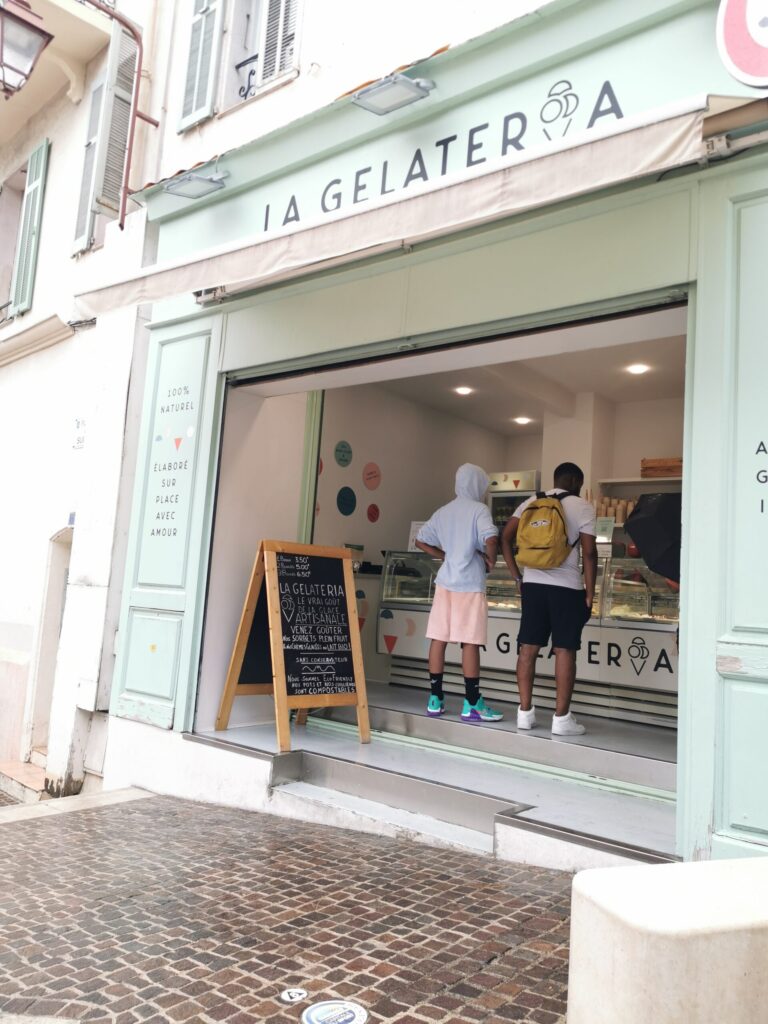 Exterior of La Gelateria ice cream shop in the old town of Cannes on the French Riviera 