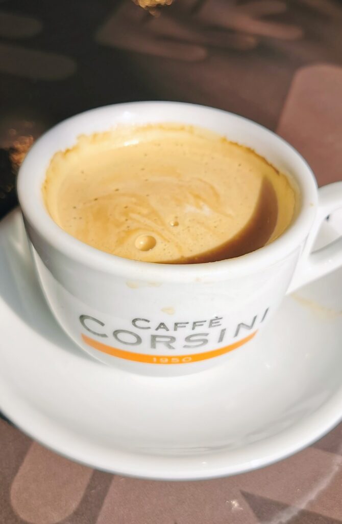 Espresso coffee at a local cafe during a slow European summer holiday. 