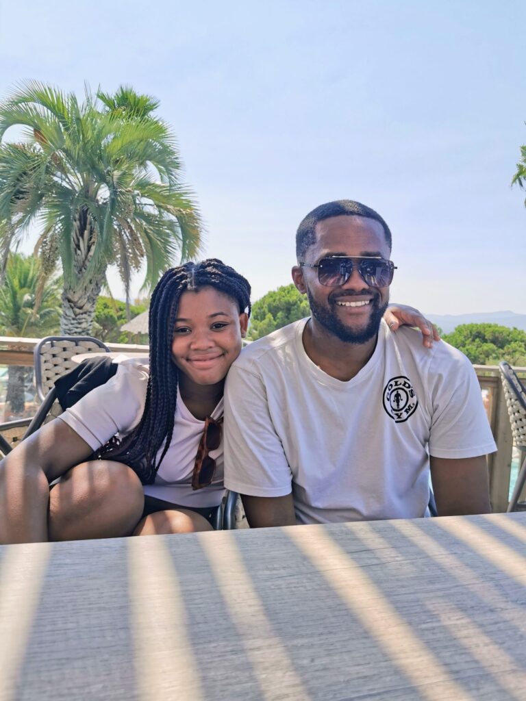 Dad and daughter enjoying a sunny afternoon during our French Riviera holiday.
