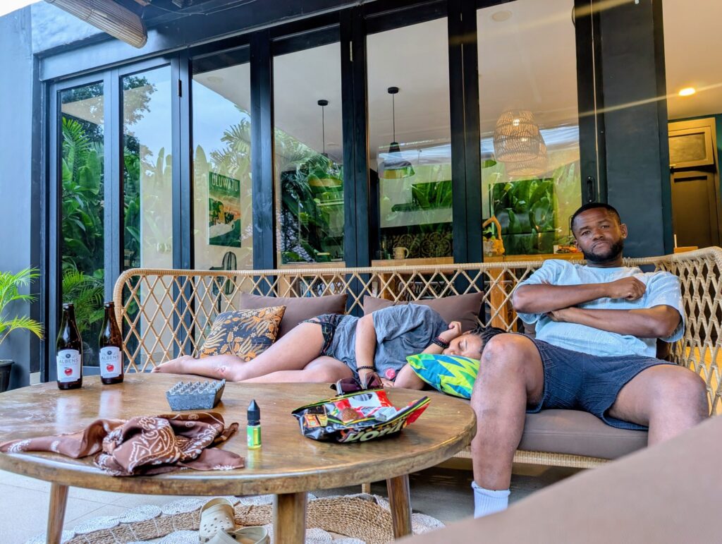My family relaxing together at our villa in Uluwatu, Bali