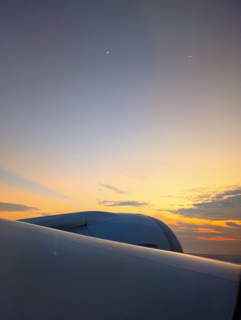 View from an aeroplane window during a flight.